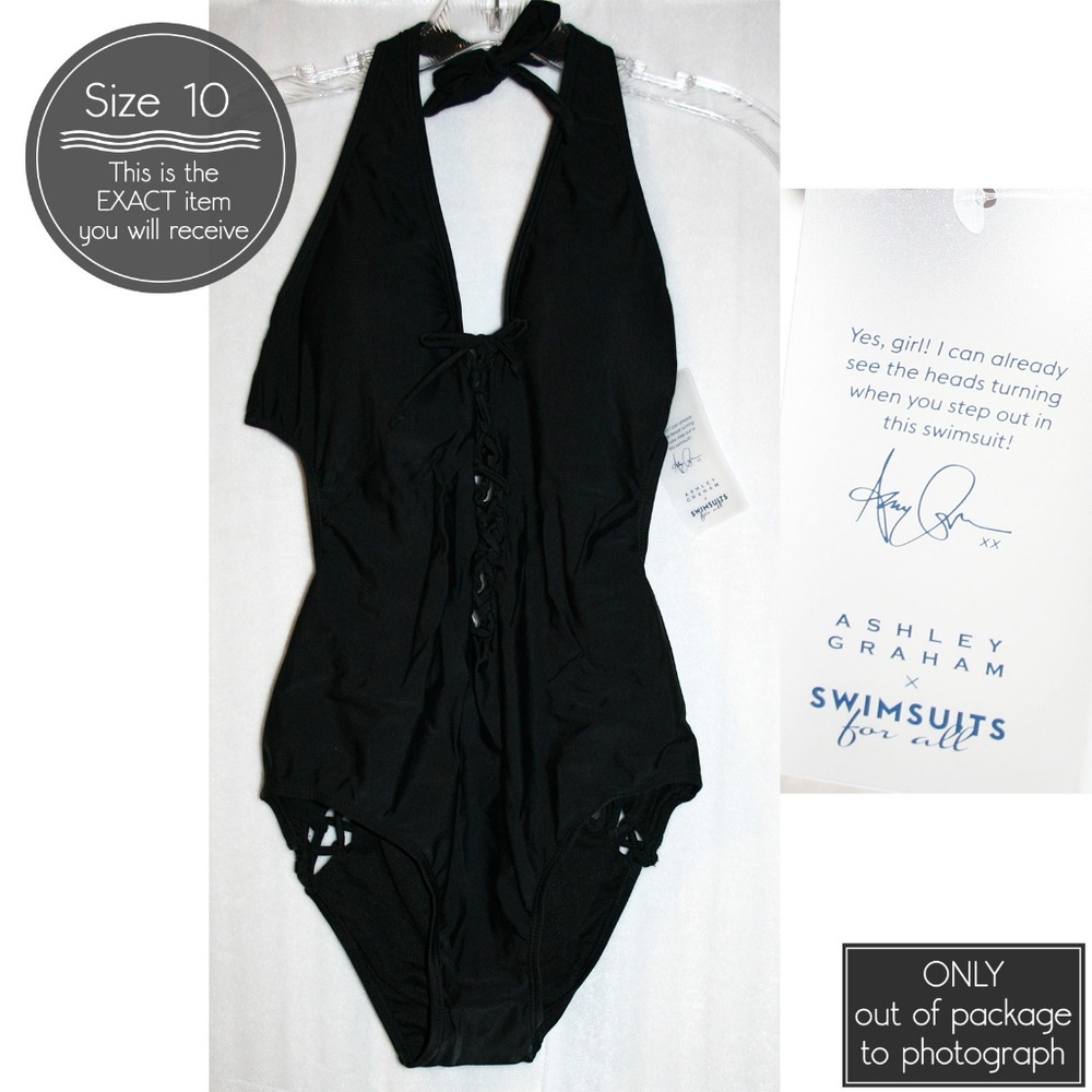 NWT Ashley Graham Sexy Lace-Up Halter Swimsuit - Picture 3 of 7